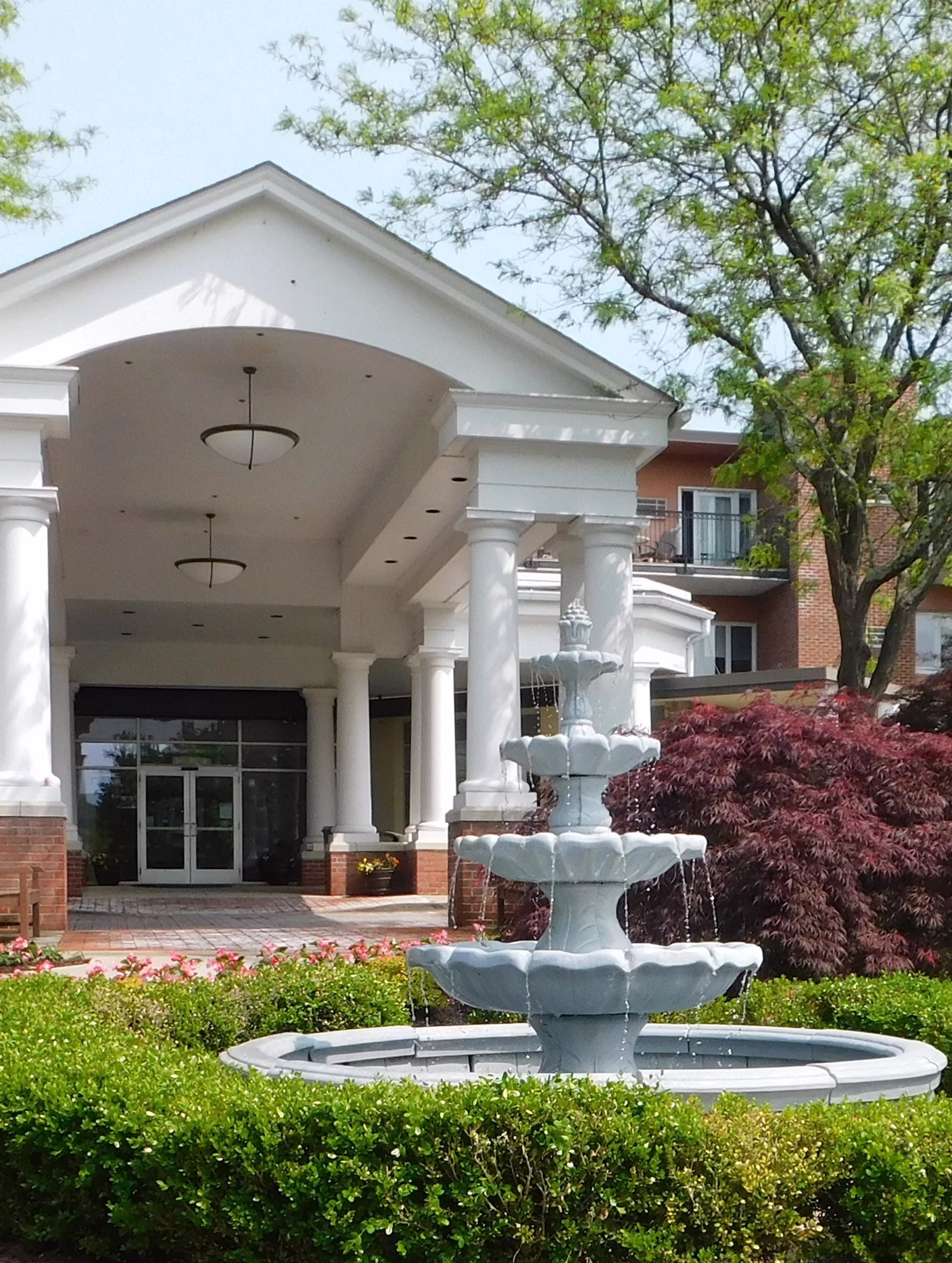 Heath Village entrance with fountain