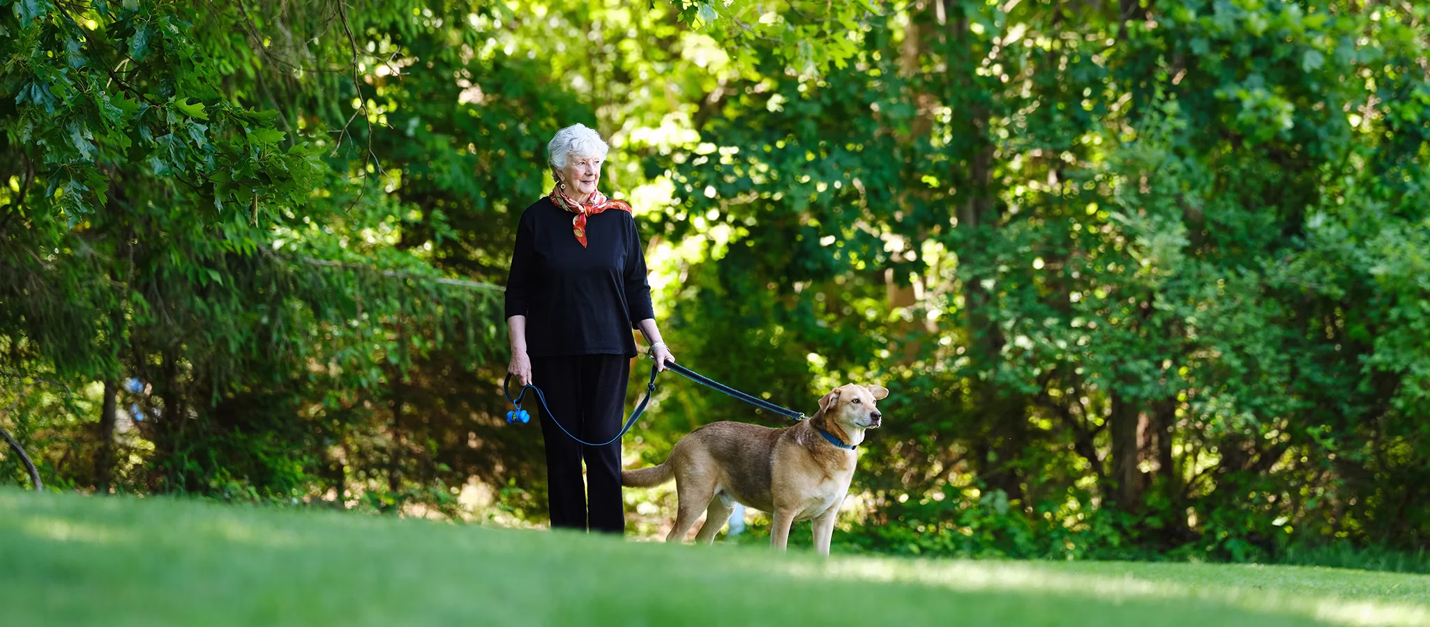 Woman and dog outside
