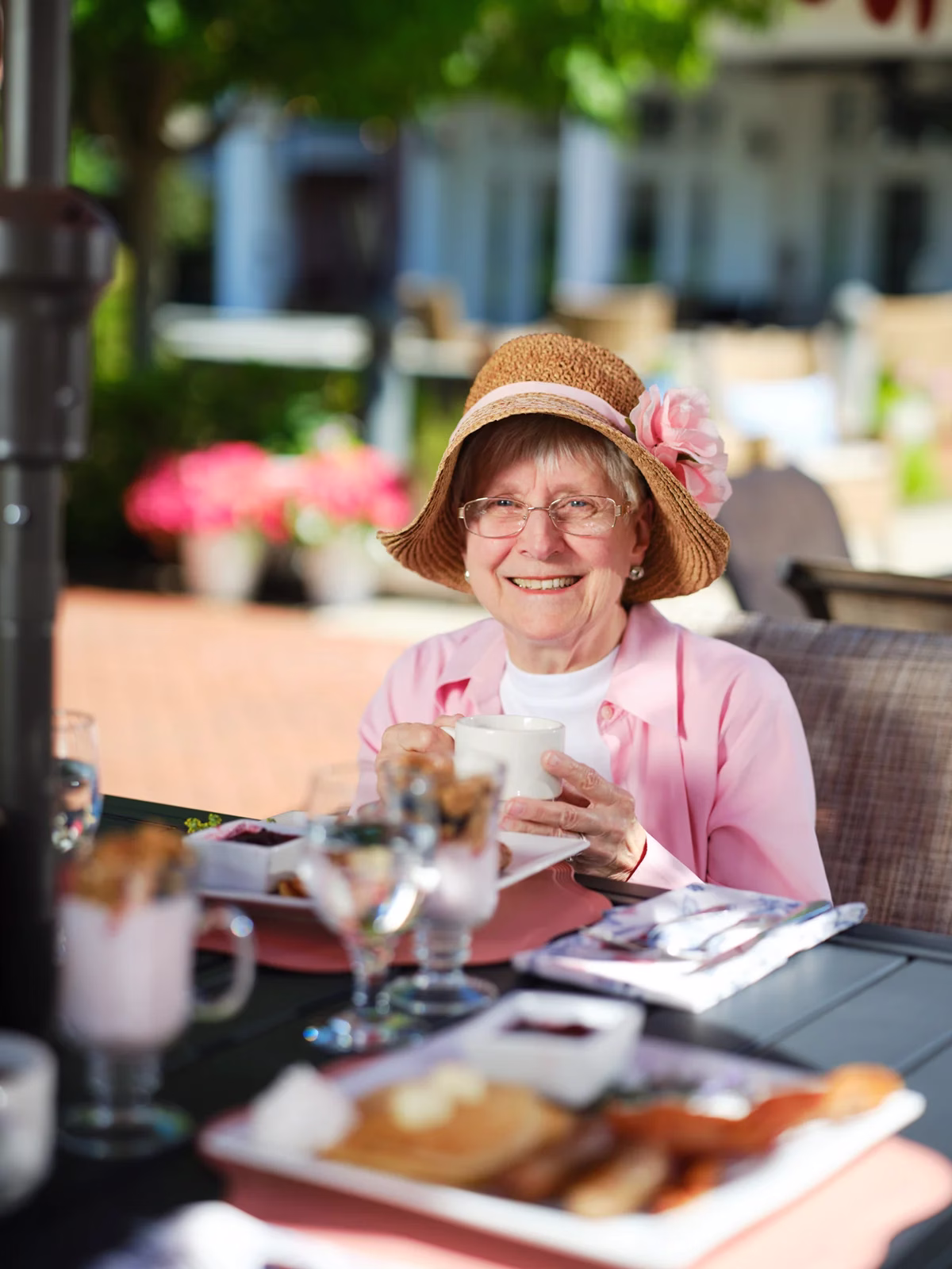 Woman dining outside