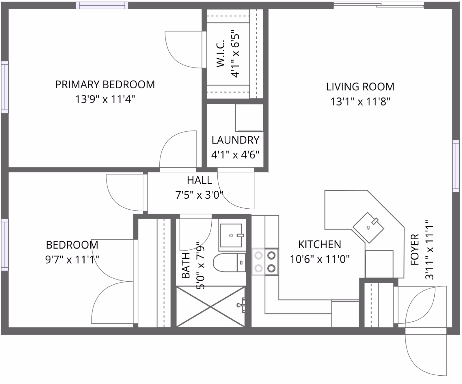 2 Bedroom 1 bath floor plan