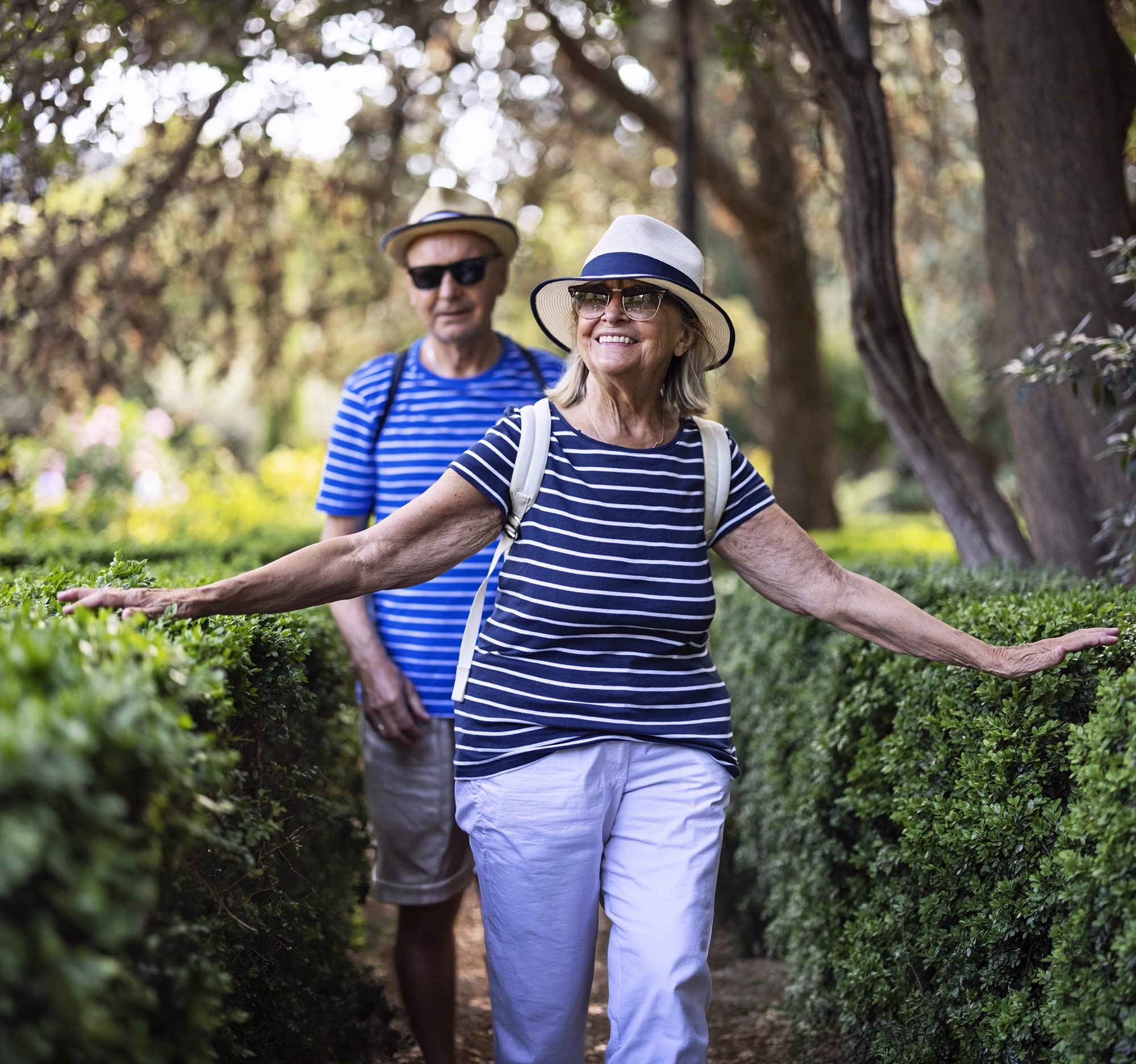 Man and woman exploring outdoor paths